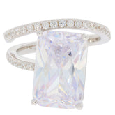 Emerald white moissanite sterling silver ring with accent stones, showcasing elegant brilliance and sophisticated style.